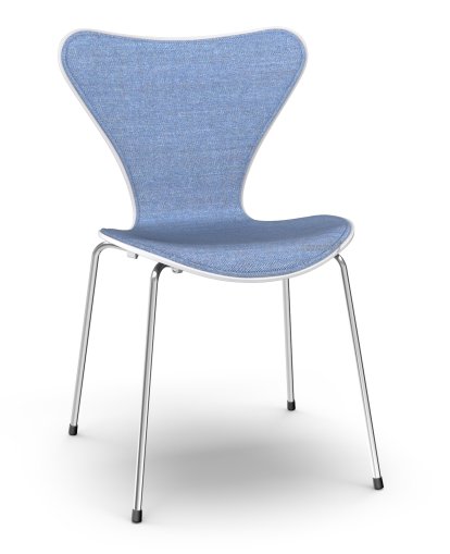 Chaise Série 7 3107 avec rembourrage avant, Laqué, Laqué blanc, Remix 743 - Bleu, Chromé