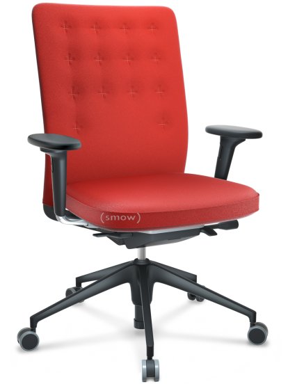 ID Trim, Avec support lombaire, Mécanisme Flowmotion sans inclinaison avant et sans réglage de la profon, Avec accotoirs 2D, Piétement à 5 branches, plastique basic dark, Assise et dossier Plano, Rouge coquelicot, Souples pour sols durs