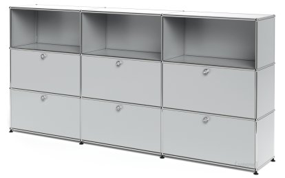 Meuble haut Highboard XL USM Haller, personnalisable, Gris clair RAL 7035, Ouvert, Avec 3 portes abattantes, Avec 3 portes abattantes