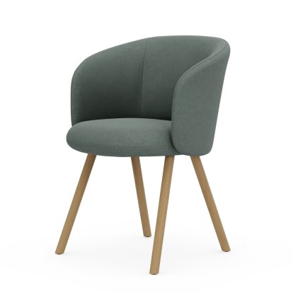 Fauteuil Mikado, Piètement à quatre pieds, 4 pieds, chêne naturel, Dumet, sauge / bleu acier, Patins pour tapis