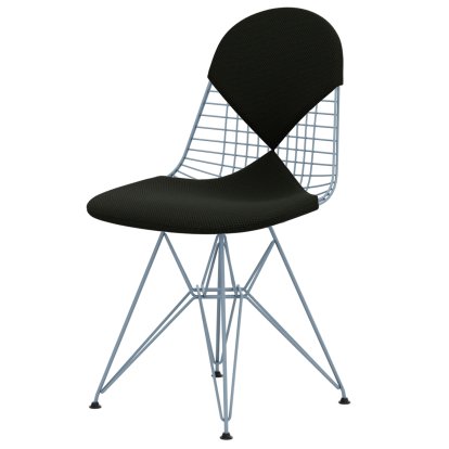 Chaise Wire Chair DKR, Revêtement thermolaqué bleu ciel, Coussin pour assise et dossier (Bikini), Apollo forêt / noir