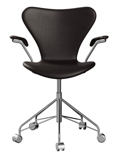Chaise de bureau pivotante Série 7 3117/3217 Rembourrage intégral, Avec accotoirs, Cuir Grace marron foncé, Chromé
