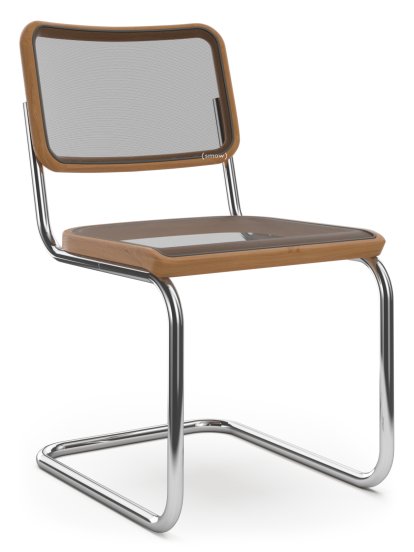 Chaise cantilever S 32 / S 32 N Bauhaus, Filet synthétique, Hêtre teinté couleur cerisier, Sans patins