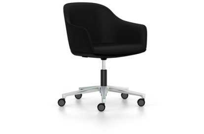 Softshell Armchair avec piètement à 5 branches, Aluminium poli, Plano, Nero, Durs pour tapis