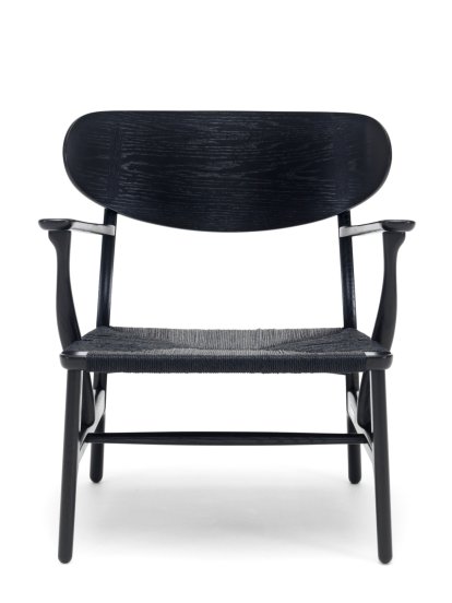 CH22 Lounge Chair, Chêne laqué noir, paillage noir