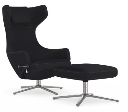 Fauteuil Grand Repos, Fauteuil Grand Repos & Ottoman, Tissu Cosy 2 noir mérinos, 45 cm, Poli