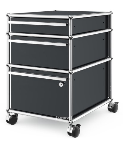Caisson à roulettes USM Haller 3 tiroirs Type 2, Serrure sur le tiroir du dessous, Anthracite RAL 7016