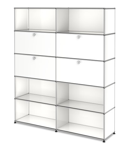 Étagère à dossiers L USM Haller, personnalisable, Blanc pur RAL 9010, Avec 2 portes abattantes, Avec 2 portes abattantes, Ouvert, Ouvert