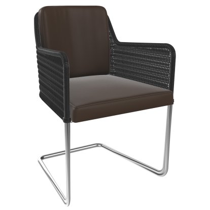Chaise cantilever D43, Tressage II - noir profond, Cuir - marron, Acier inoxydable, mat