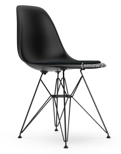 Eames Plastic Side Chair DSR, Noir profond  , Avec coussin d'assise, Nero, Version standard - 43 cm, Revêtement basic dark