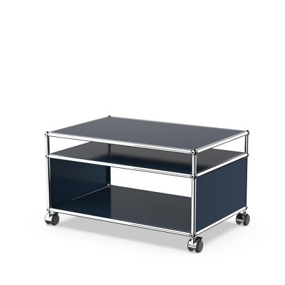 USM Haller table d'appoint à roulettes, Bleu acier RAL 5011, Durs pour tapis