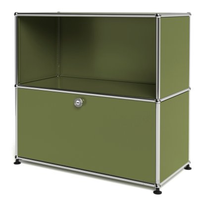 Meuble mixte Sideboard M USM Haller, personnalisable, Vert olive RAL 6003, Ouvert, Avec  porte abattante