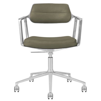 Chaise Swivel 453+, Poli, Piétement à roulettes, Cuir vert bosco