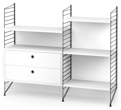 Étagère String System avec tiroirs, Noir, Laqué blanc