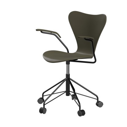Chaise de bureau pivotante Série 7 3117/3217 New Colours, Avec accotoirs, Laqué, Vert olive, Noir