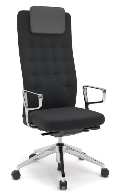 ID Trim L, Mécanisme Flowmotion avec réglage de la profondeur d'assise, Avec supports d'accotoirs en aluminium poli, Noir basic, Tissu Plano nero, Durs pour tapis