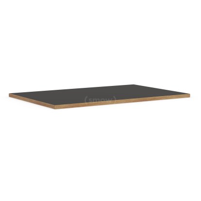 Plateau de table Eiermann, Linoleum noir (Forbo 4023) avec bords en chêne, 180 x 90 cm