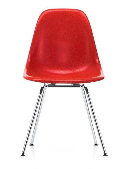 Eames Fiberglass Chair DSX, Eames classic red, Poli chromé