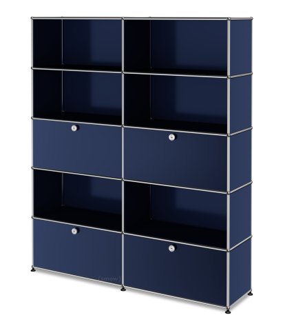 Étagère à dossiers L USM Haller, personnalisable, Bleu acier RAL 5011, Ouvert, Avec 2 portes abattantes, Ouvert, Avec 2 portes coulissantes