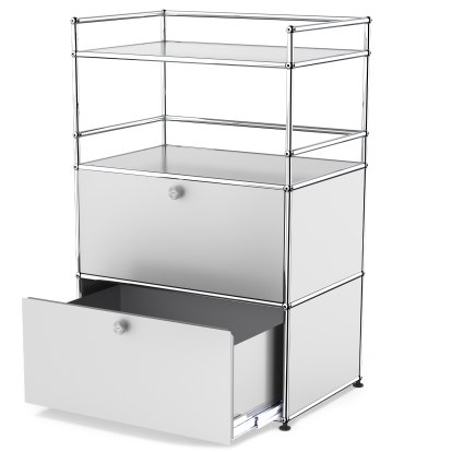 USM Haller meuble mini-bar, Argent mat USM, Avec porte abattante et porte coulissante (incl. cadre métallique)