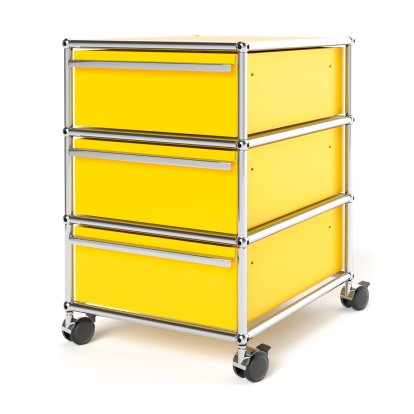 Caisson à roulettes USM Haller avec 3 tiroirs Type 1 , Sans serrures, Jaune or RAL 1004