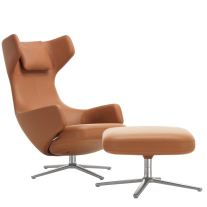 Fauteuil Grand Repos, Fauteuil Grand Repos & Ottoman, Cuir Premium F cognac, 45 cm, Poli