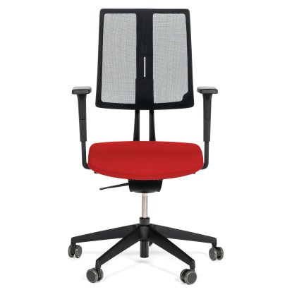 Chaise de bureau pivotante Equo, Noir, Filet, Xtreme Plus (PG0), Rouge YS079, C30 KST avec réglage de la profondeur d'assise, Standard 100 mm, Avec accoudoirs, Avec roulettes souples