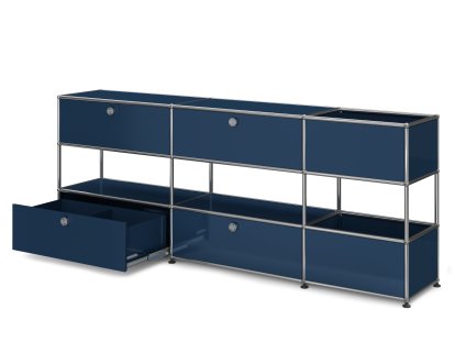 Buffet USM Haller pour enfants L avec boîtes de rangement, Monochrome, Bleu acier RAL 5011, Avec portes coulissantes (incl. cadre métallique)