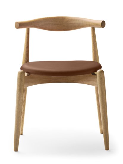Chaise CH20 Elbow, Chêne laqué naturel, Cuir cognac