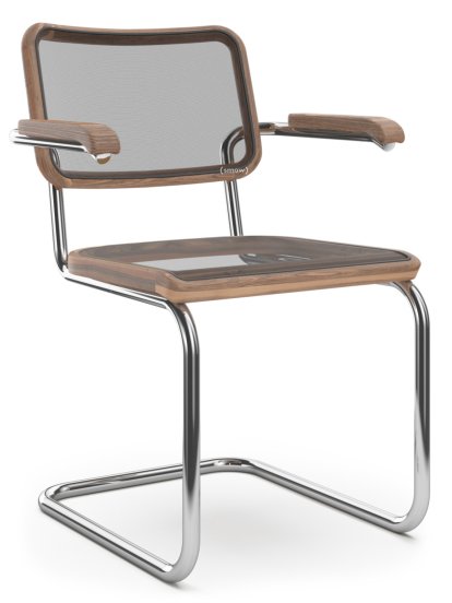 Chaise cantilever S 64 N Pure Materials, Noyer huilé, Chromé, Patins en plastique noir avec feutre