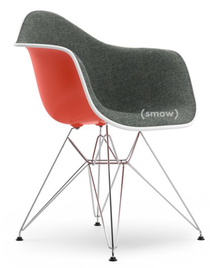 Eames Plastic Armchair DAR, Rouge (rouge coquelicot), Rembourrage intégral, Nero / ivoire, Version standard - 43 cm, Chromé