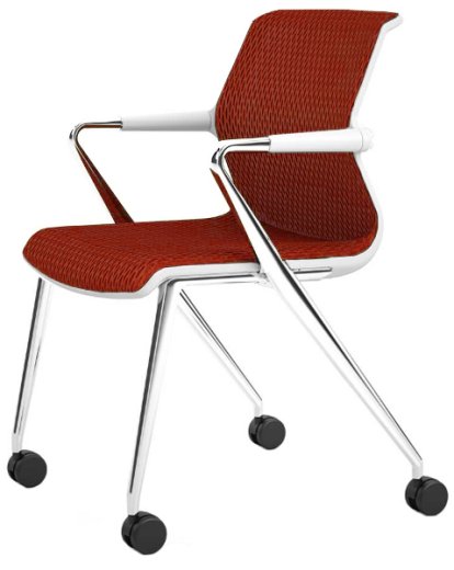Chaise Unix base 4 pieds sur roulettes, Diamond Mesh brique, Soft grey, Aluminium poli