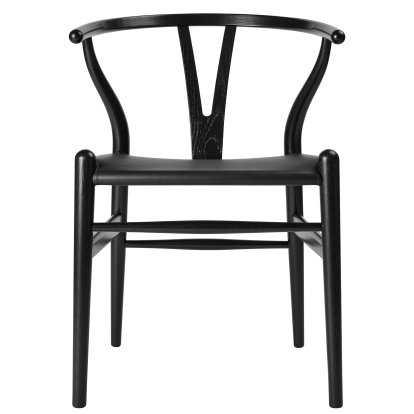 Chaise Wishbone CH24P en cuir, Chêne laqué noir, Thor 301