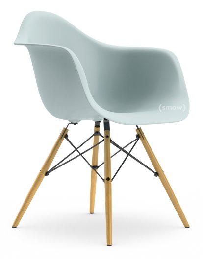 Eames Plastic Armchair DAW, Gris bleuté, Sans rembourrage, Sans rembourrage, Version standard - 43 cm, Frêne tons miel