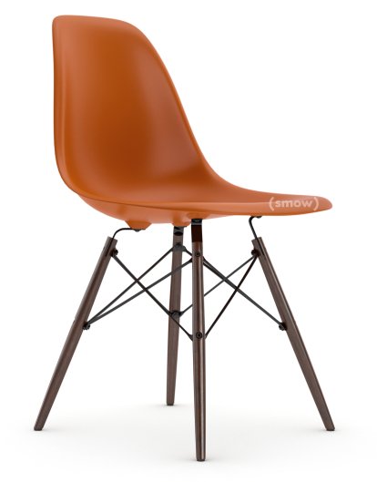 Eames Plastic Side Chair DSW, Orange rouille, Sans rembourrage, Sans rembourrage, Version standard - 43 cm, Érable foncé
