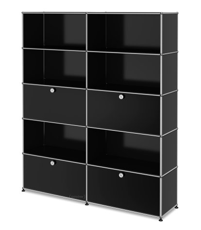 Étagère à dossiers L USM Haller, personnalisable, Noir graphite RAL 9011, Ouvert, Avec 2 portes abattantes, Ouvert, Avec 2 portes abattantes