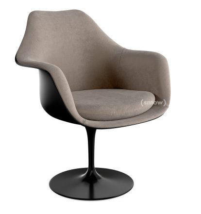 Fauteuil Tulipe Saarinen, Statique, Coque et coussin d'assise rembourré, Noir, Beige (Eva 177)