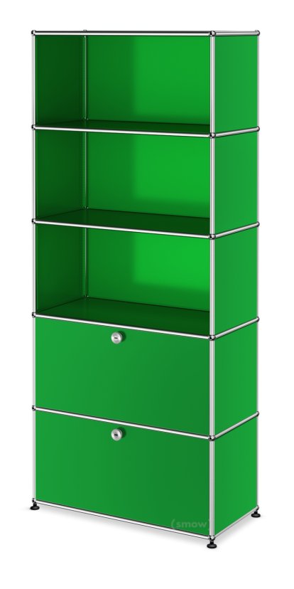 Étagère à dossiers USM Haller M, personnalisable, Vert USM, Ouvert, Ouvert, Avec  porte abattante, Avec  porte abattante