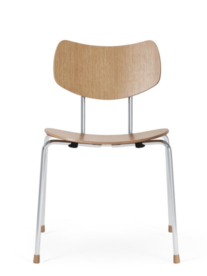 Chaise VLA26 Vega, Chêne laqué, Non rembourré, Chromé