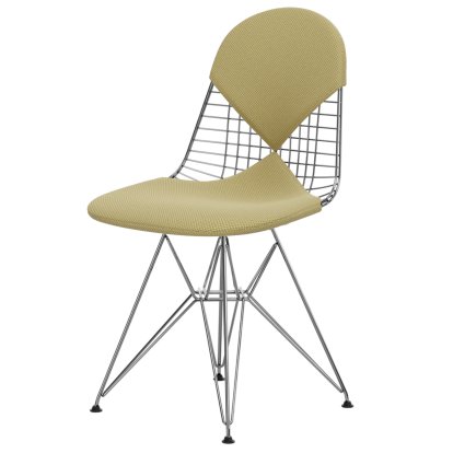 Chaise Wire Chair DKR, Poli chromé, Coussin pour assise et dossier (Bikini), Apollo doré / blanc