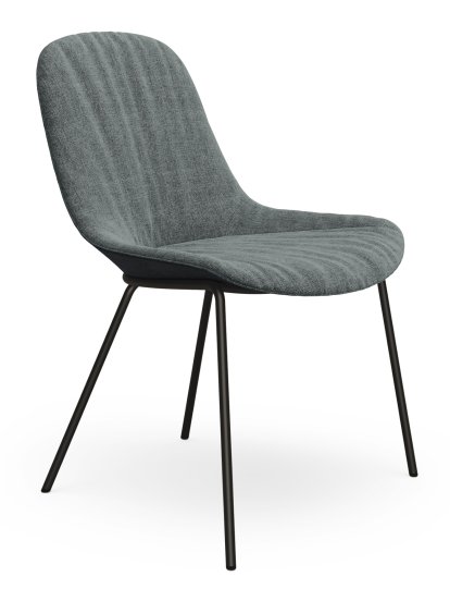 Chaise Sheru, Tissu Gaia argent, Cuir vintage black, Peint par poudrage noir mat