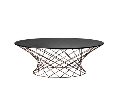 Table basse Oota, H 35 x ø 101 cm, Verre teinté noir, Peint par poudrage bronze mat