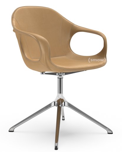 Chaise pivotante Elephant, Cuir cognac, Aluminium poli