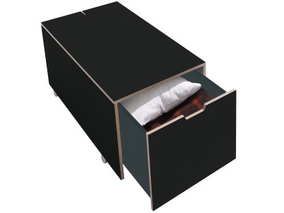 Tiroir de lit 16, L 103,1 x L 46,8, Mélaminé noir avec bords bouleau, Comfort (avec roulettes)