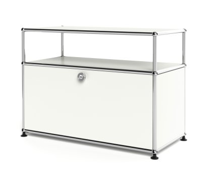 Meuble bas Lowboard M USM Haller avec rehausse, personnalisable, Blanc pur RAL 9010, Avec  porte abattante, Sans passe-câbles