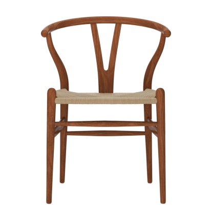 CH24 Wishbone Chair, Noyer laqué naturel, Paillage naturel