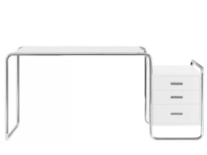 Bureau S 285/1 - S 285/2 Bauhaus, Hêtre laqué à pores ouverts blanc pur, S 285/1: 1 grand bloc de tiroirs à l'extérieur à droite
