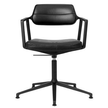 Chaise Swivel 453+, Revêtement en poudre noir, Piètement fixe, Cuir noir