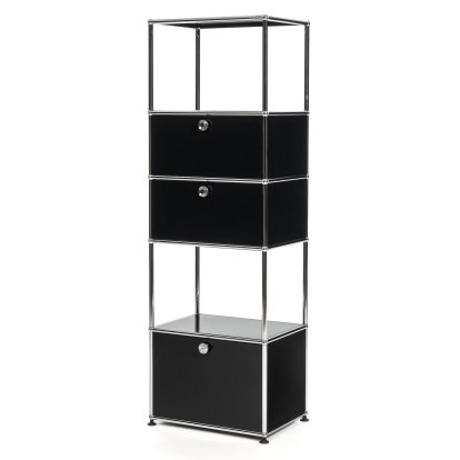 USM Haller Étagère de salon M Type 2, Noir graphite RAL 9011, Avec 3 portes abattantes