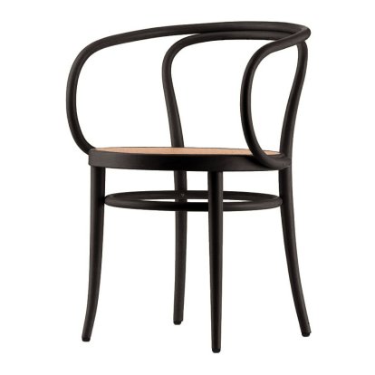 Chaise bois courbé 209 / 210 avec accotoirs, Hêtre teinté noir, Assise cannée, naturel (209)